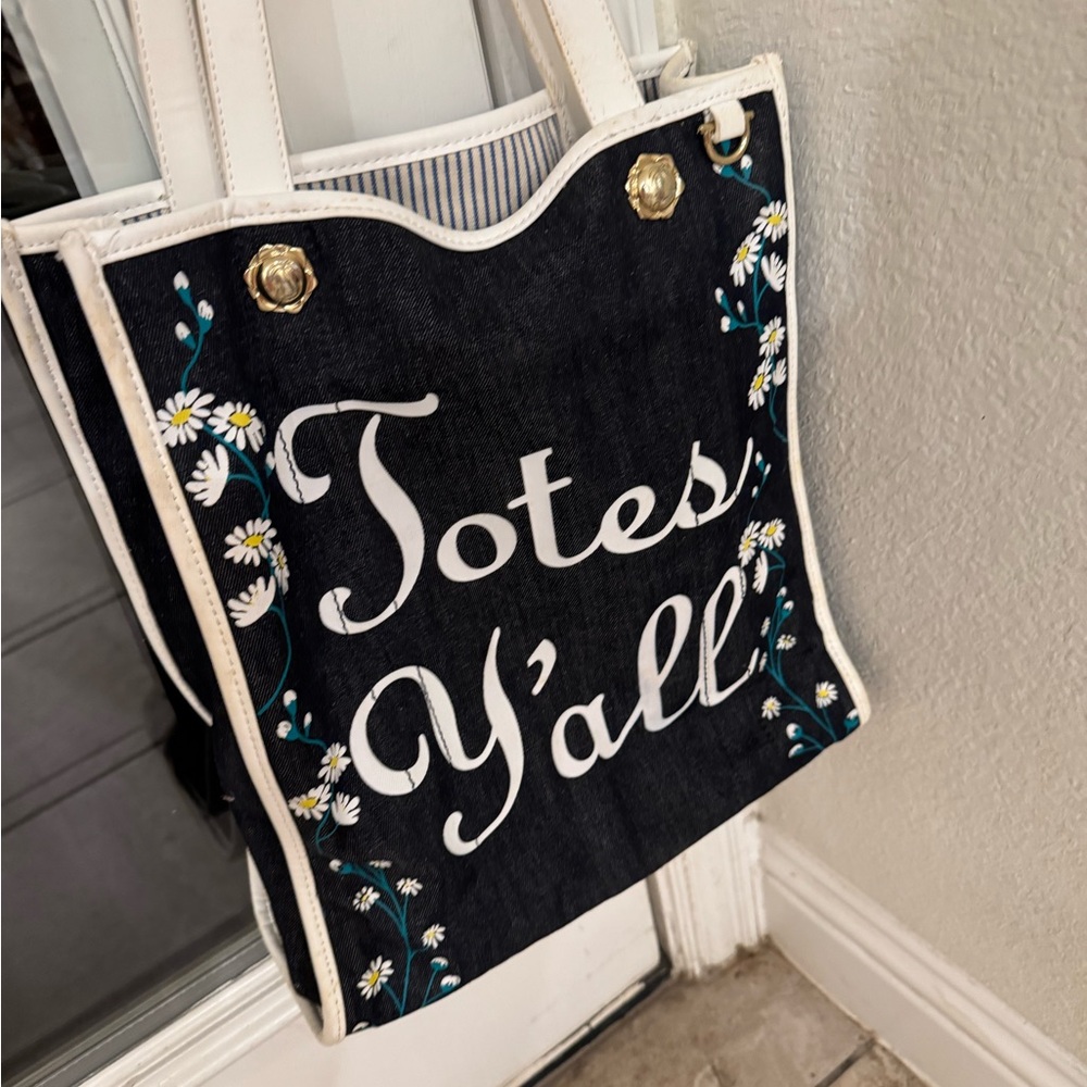 DRAPER JAMES Embroidered Denim Tote Bag - Black and White EUC